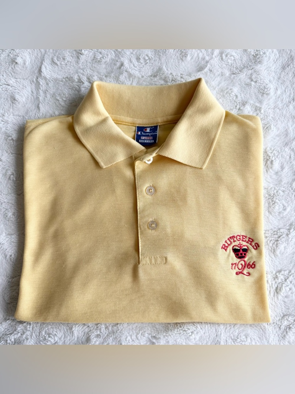 Vintage Rutgers Polo Shirt Mens XL Yellow Champion Scarlet Knights 90s Crown RU